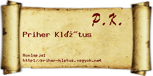 Priher Klétus névjegykártya